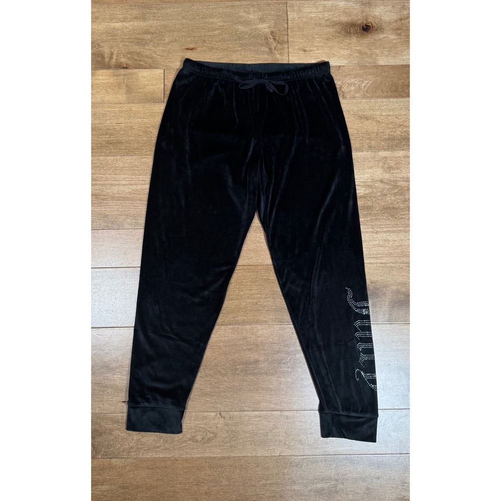 Juicy Couture Sleepwear Velour Joggers Pants Black Rhinestone Cozy Y2K Womens Lg